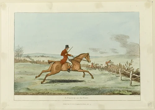 Charging an Ox-fence, plate three from Indispensable Accomplishments by Robert Frankland, print, 1811
