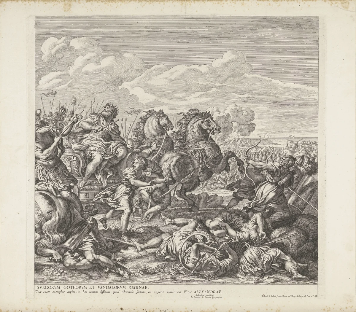 Slag bij Arbella (rechter deel) by Pietro Aquila, print, 1660-1692