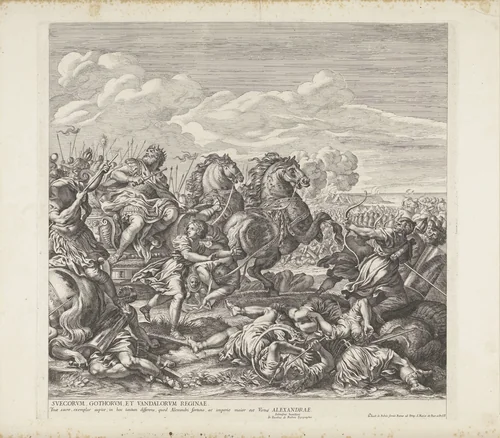 Slag bij Arbella (rechter deel) by Pietro Aquila, print, 1660-1692