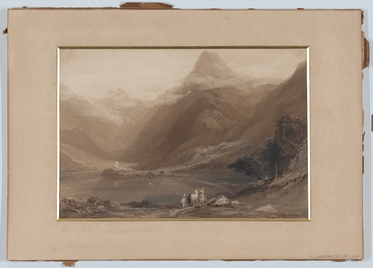 Llanberis Lake, North Wales by Samuel Jackson, drawing, 1820-1830