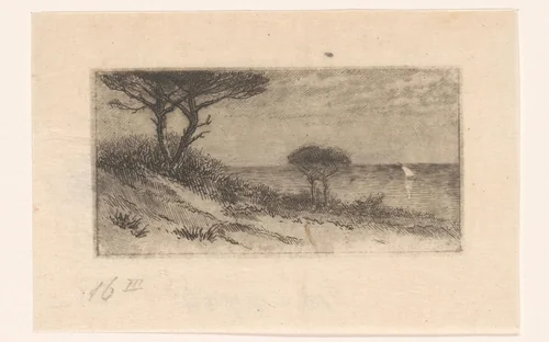 Zeegezicht met duinen op Porquerolles by Carel Nicolaas Storm van 's-Gravesande, print, 1851-1910