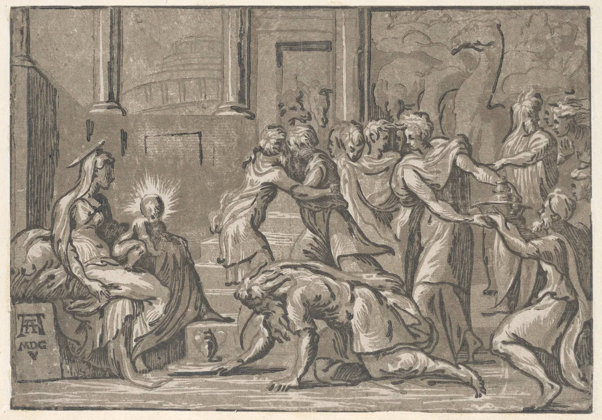 The Adoration of the Magi by Niccolò Vicentino, print, 1535-1555