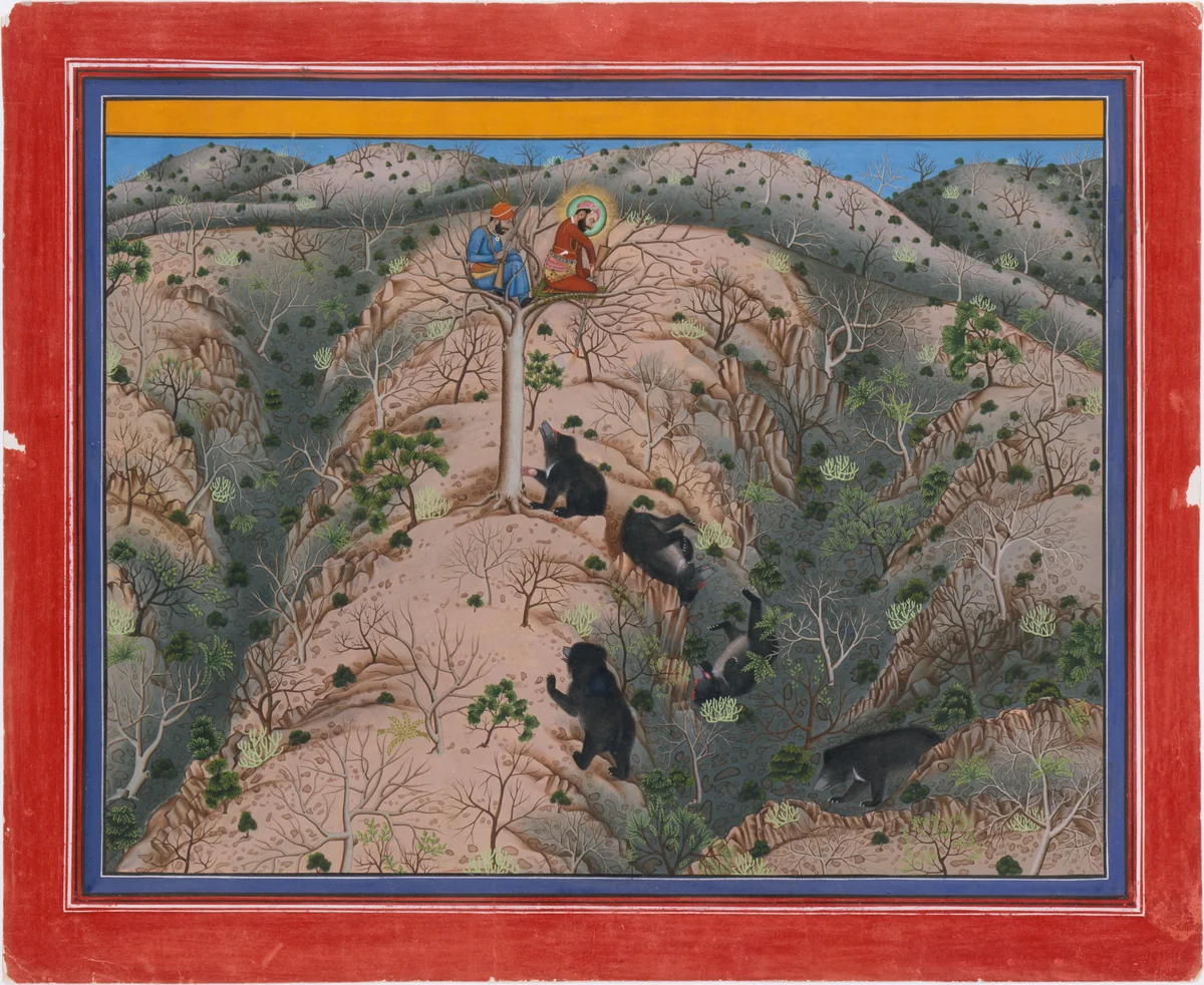 Maharaja Fateh Singh Hunting Female Bears by Pannalai, painting, 1917