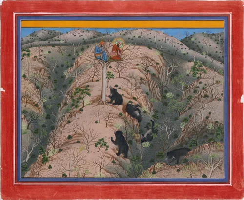 Maharaja Fateh Singh Hunting Female Bears by Pannalai, painting, 1917