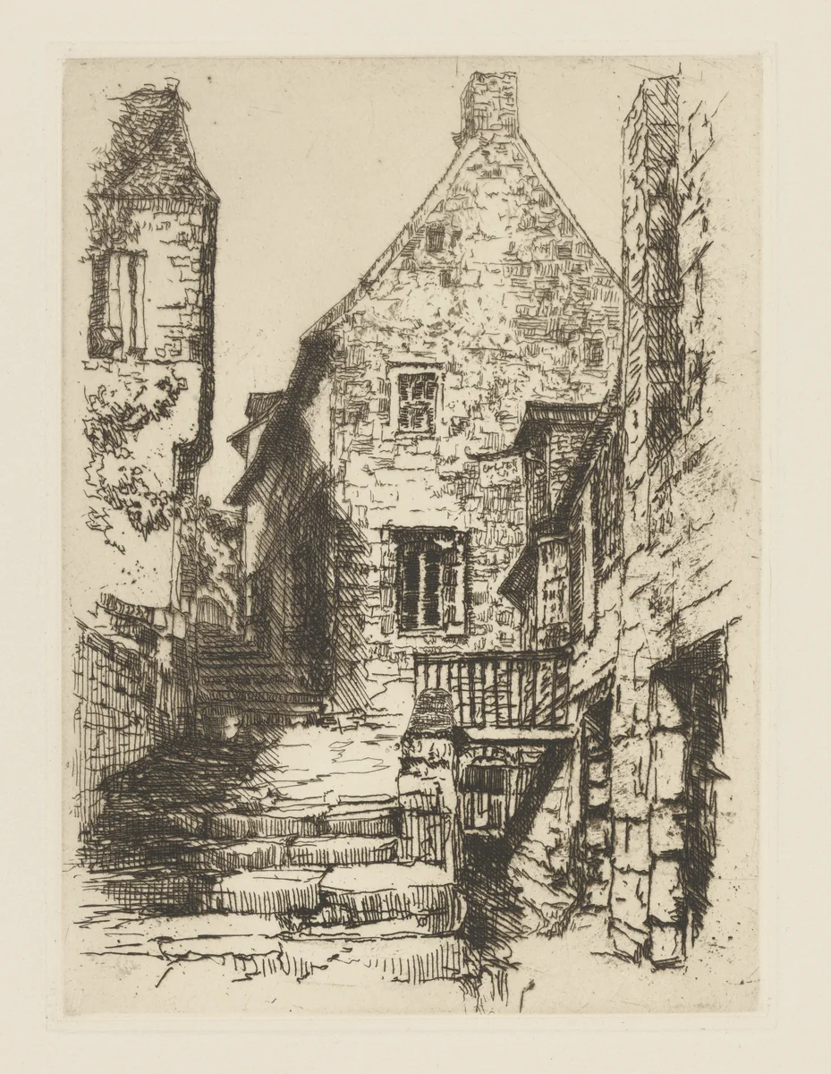 Rue de la Ville, Mont St. Michel, Brittany, France by Eliza Pratt Greatorex, print, 1887