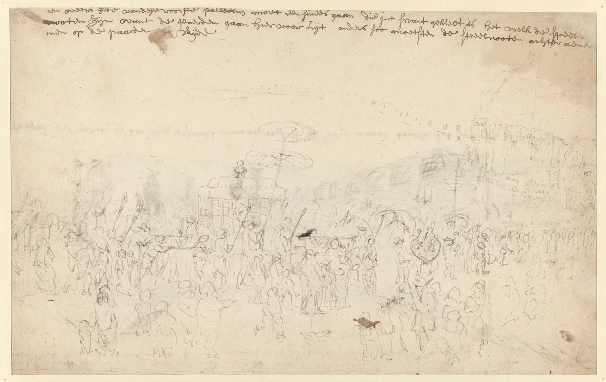 Bruiloftsstoet by Wouter Schouten, drawing, 1660