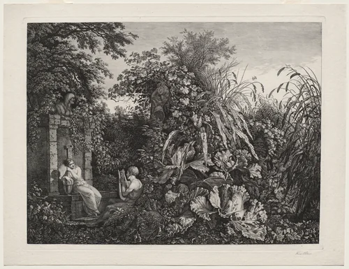 Youth Playing a Lyre to a Maiden by a Fountain by Carl Wilhelm Kolbe, print, 1803