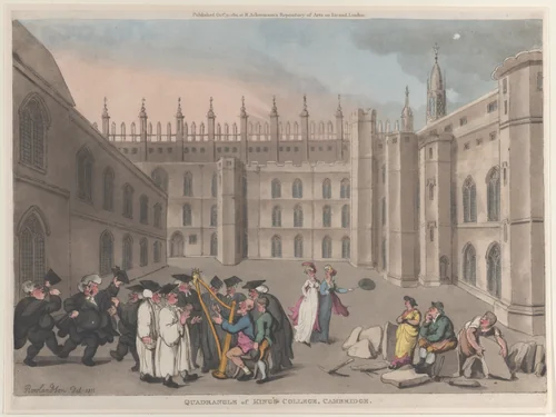 Quadrangle of King's College, Cambridge by Thomas Rowlandson, print, 1811