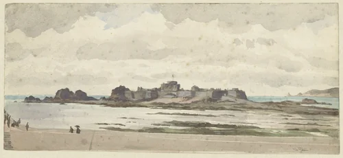 Kasteel of vesting aan de kust by James Tissot, drawing, 1846-1902