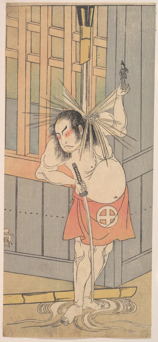 The Third Otani Hiroji as a Man Clothed Only with a Red Apron by Katsukawa Shunshô (勝川春章), print, 1760-1780