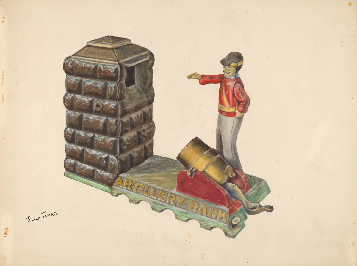 Cast Iron Toy: Artillery Bank by Lew Tower, index of american design, 1937