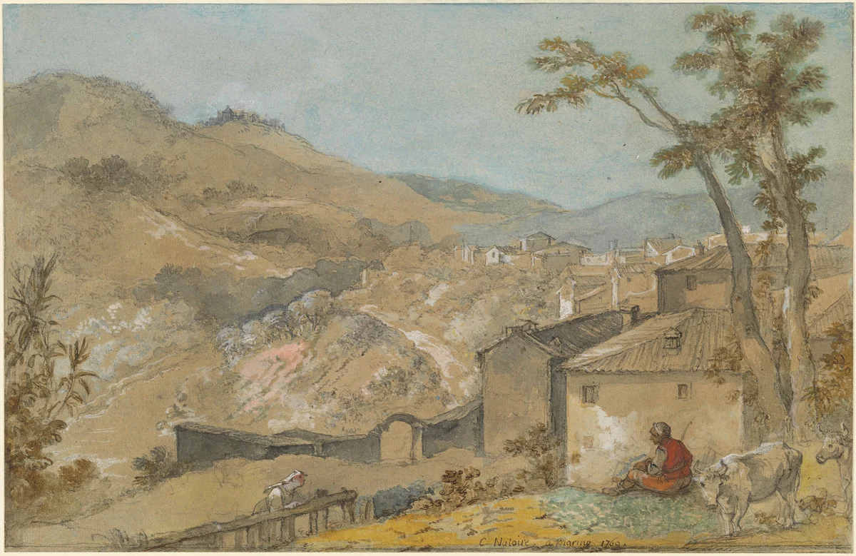 Marino and the Alban Hills by Charles Joseph Natoire, drawing, 1769