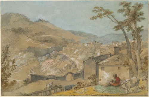 Marino and the Alban Hills by Charles Joseph Natoire, drawing, 1769