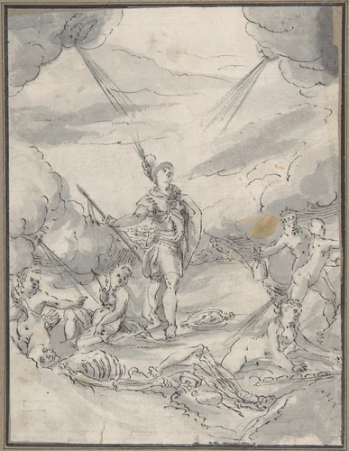 Allegorical Scene (Temptations of a Wealthy Man?) by Master of the Stockholm Wolf Huber Copies, drawing, 1600-1650