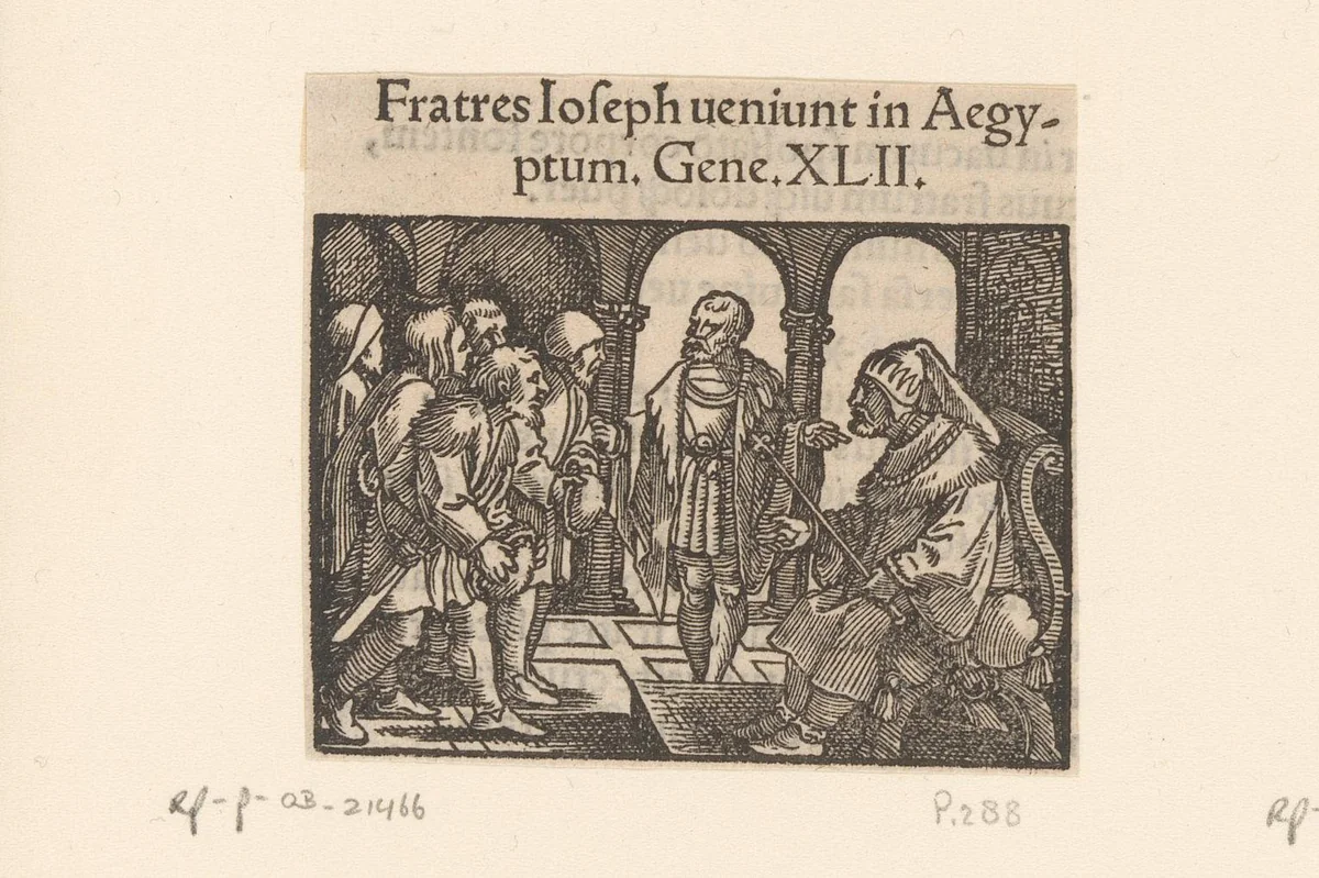 Jozef leidt zijn broeders voor de farao by anonymous, print, 1530-1533