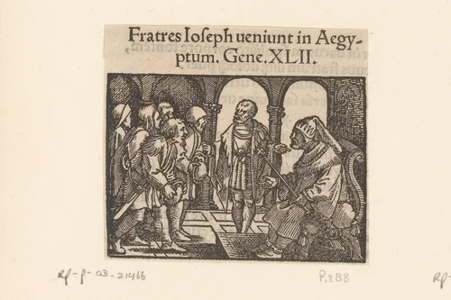 Jozef leidt zijn broeders voor de farao by anonymous, print, 1530-1533