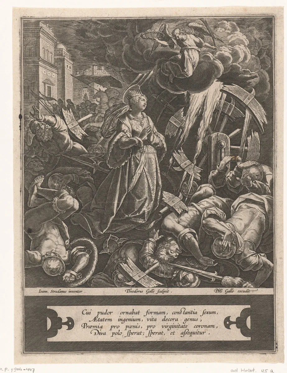 Verheerlijking van de heilige Catharina by Unknown, print, 1581-1612