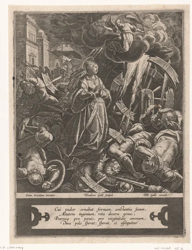 Verheerlijking van de heilige Catharina by Unknown, print, 1581-1612