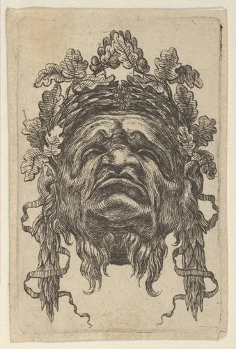 Mask with a Wreath of Laurels and a Wreath of Oak Leaves, Seen from Below, from "Divers Masques" by François Chauveau, print, 1630-1650