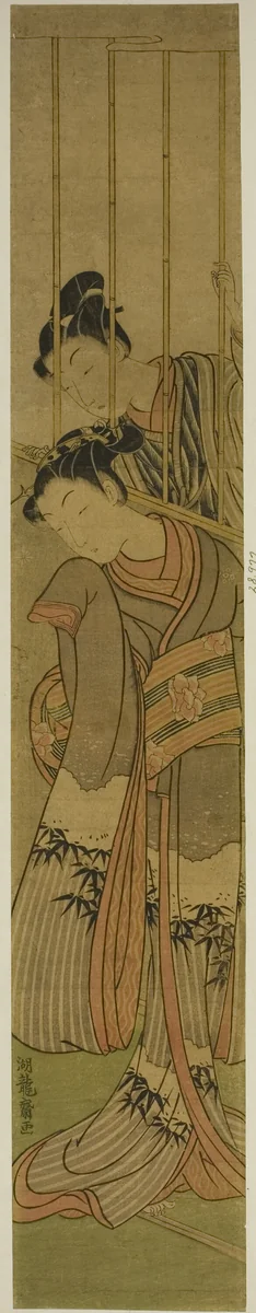 Young Man Admiring a Girl through a Barred Window by Isoda Koryusai, print, 1765-1775