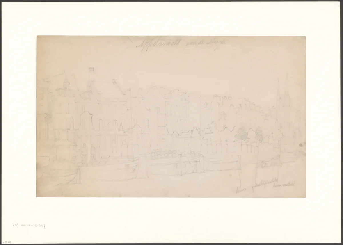 Gezicht op een markt aan het Singel by Johan Martinus Anthon Rieke, drawing, 1861-1899