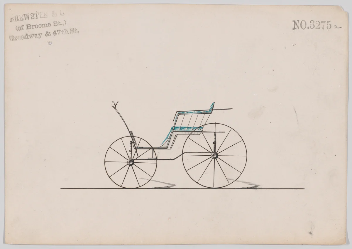 Design for Pony Phaeton, no. 3275a by Brewster & Co., drawing, 1876