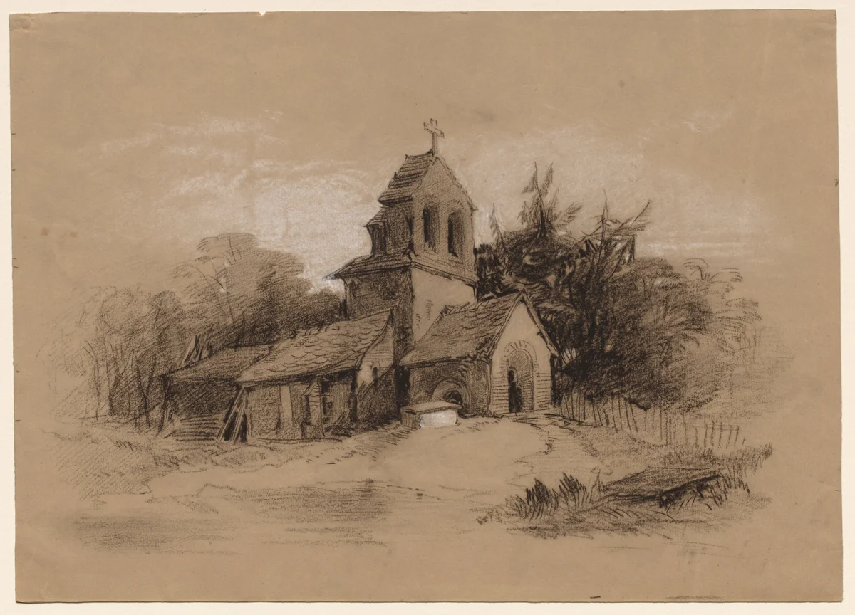 Church in a Landscape by Henry Bright, drawing, 1800-1873