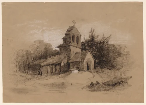 Church in a Landscape by Henry Bright, drawing, 1800-1873