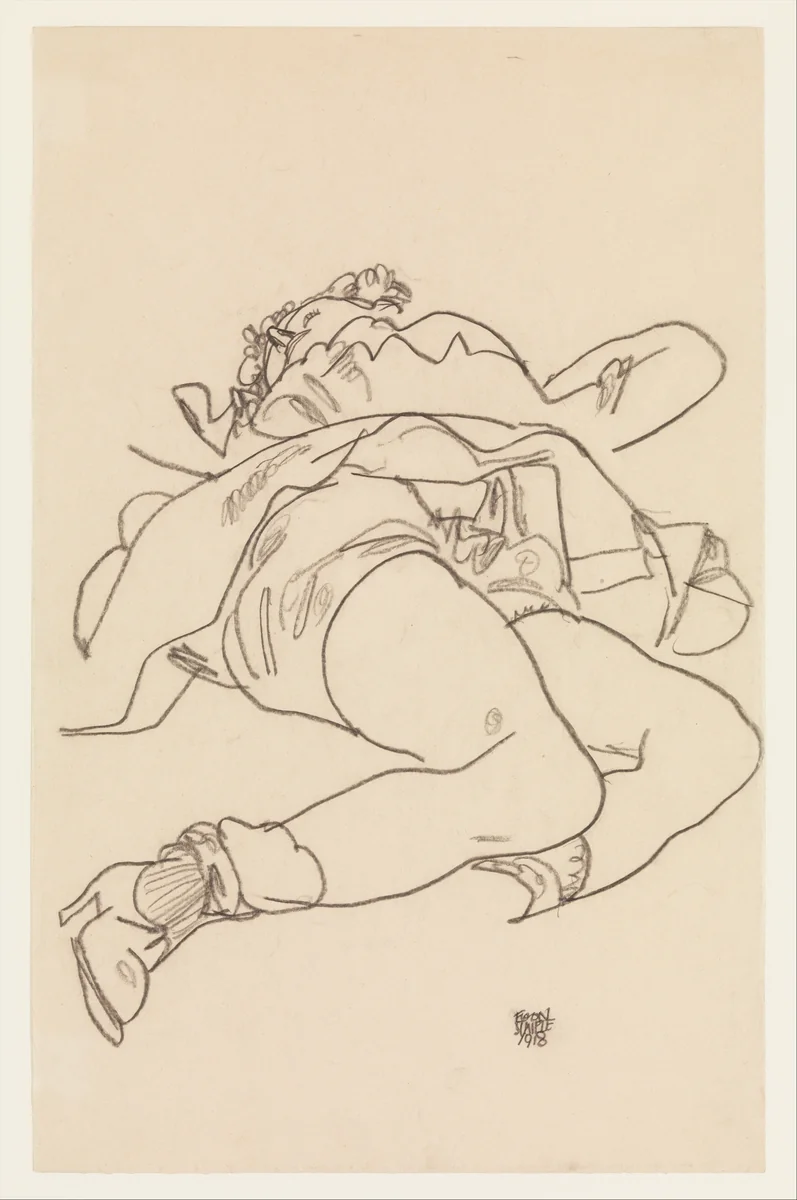 Reclining Woman with Raised Skirt by Egon Schiele, drawing, 1918
