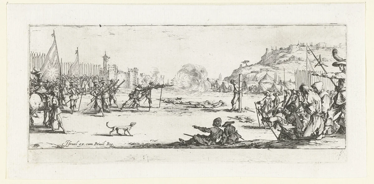 Strafmaatregelen: het vuurpeloton by Jacques Callot, print, 1633