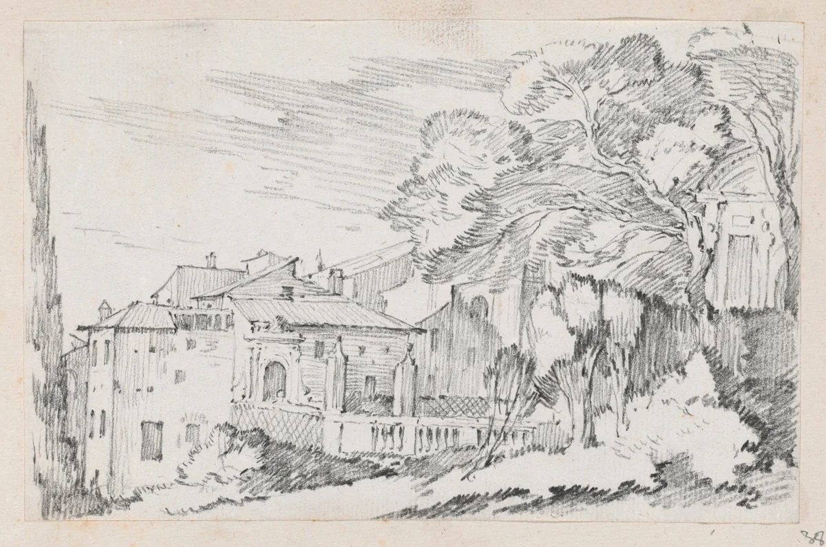 Houses and a Garden on a Hillside in Italy by Joseph-Marie Vien, drawing, 1744-1750