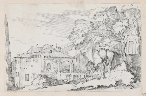 Houses and a Garden on a Hillside in Italy by Joseph-Marie Vien, drawing, 1744-1750