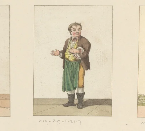 Staande herbergier met schort by anonymous, print, 1700-1799