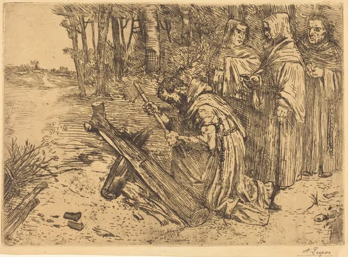 Monks Chopping Wood (Les moines bucherons) by Alphonse Legros, print, 1837-1911