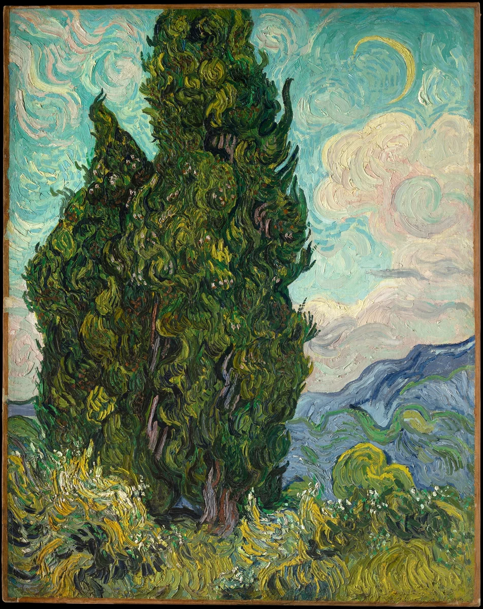 Cypresses by Vincent van Gogh, painting, 1889