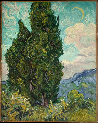 Cypresses by Vincent van Gogh, painting, 1889
