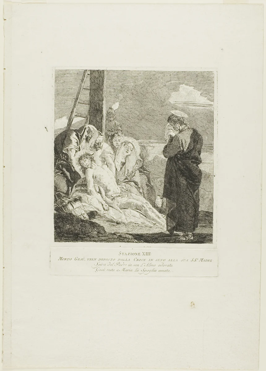 The Deposition, plate thirteen from Stations of the Cross by Giovanni Domenico Tiepolo, print, 1748