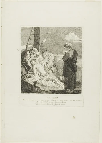 The Deposition, plate thirteen from Stations of the Cross by Giovanni Domenico Tiepolo, print, 1748