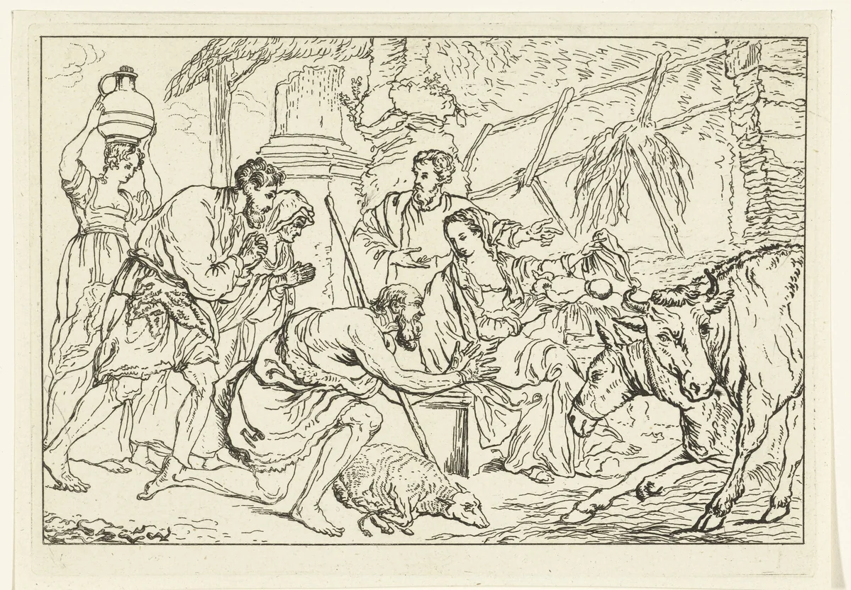 De aanbidding der herders by Ernst Willem Jan Bagelaar, print, 1798-1837