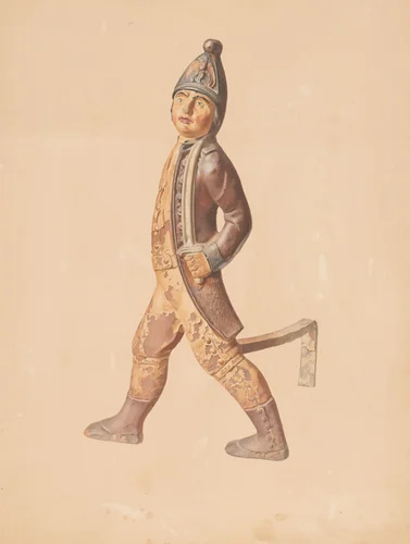 Andiron (Marching Hessian) by Cushman Parker, index of american design, 1935-1942