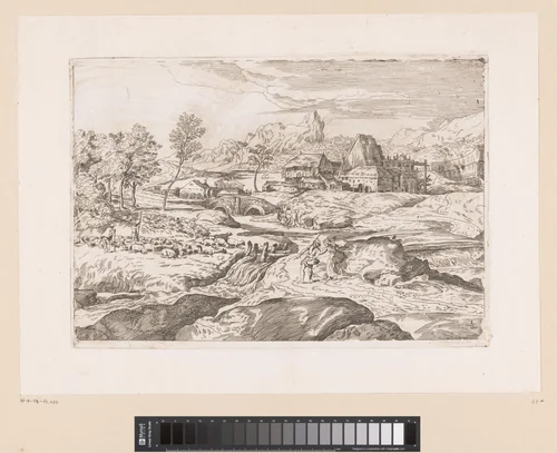 Landschap met rivier en cascade op de voorgrond by anonymous, print, 1634-1679