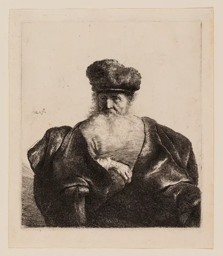 Old Man with Beard, Fur Cap, and Velvet Cloak by Rembrandt van Rijn, print, 1626-1636