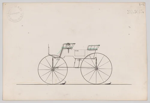 Design for 4 seat Phaeton, no top, no. 3015a by Brewster & Co., drawing, 1874