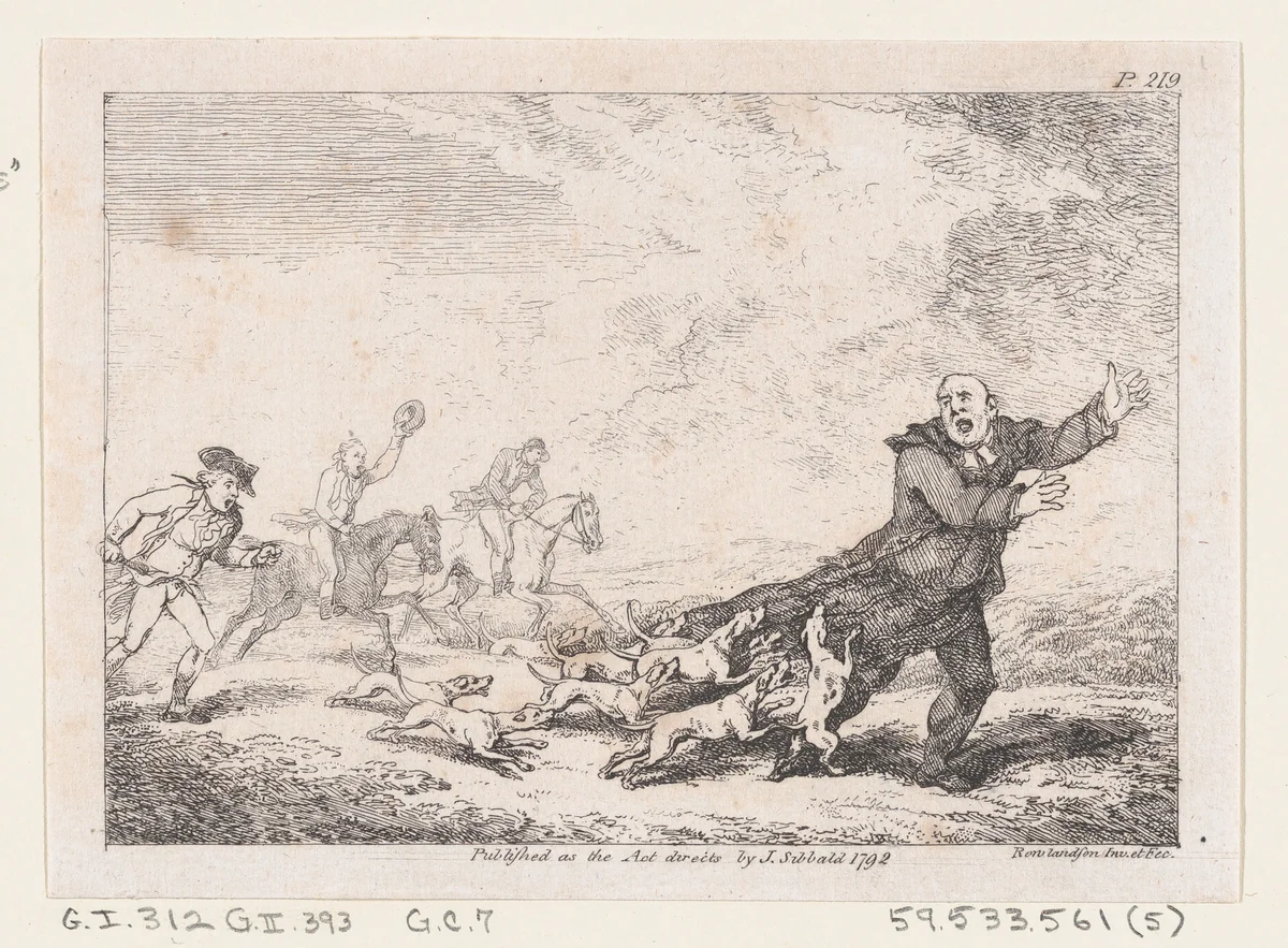 Parson Adams Engaged In A Perilous Hunting Adventure, from "The Adventures of Joseph Andrews, and his friend Mr. Abraham Adams" by Thomas Rowlandson, print, 1792