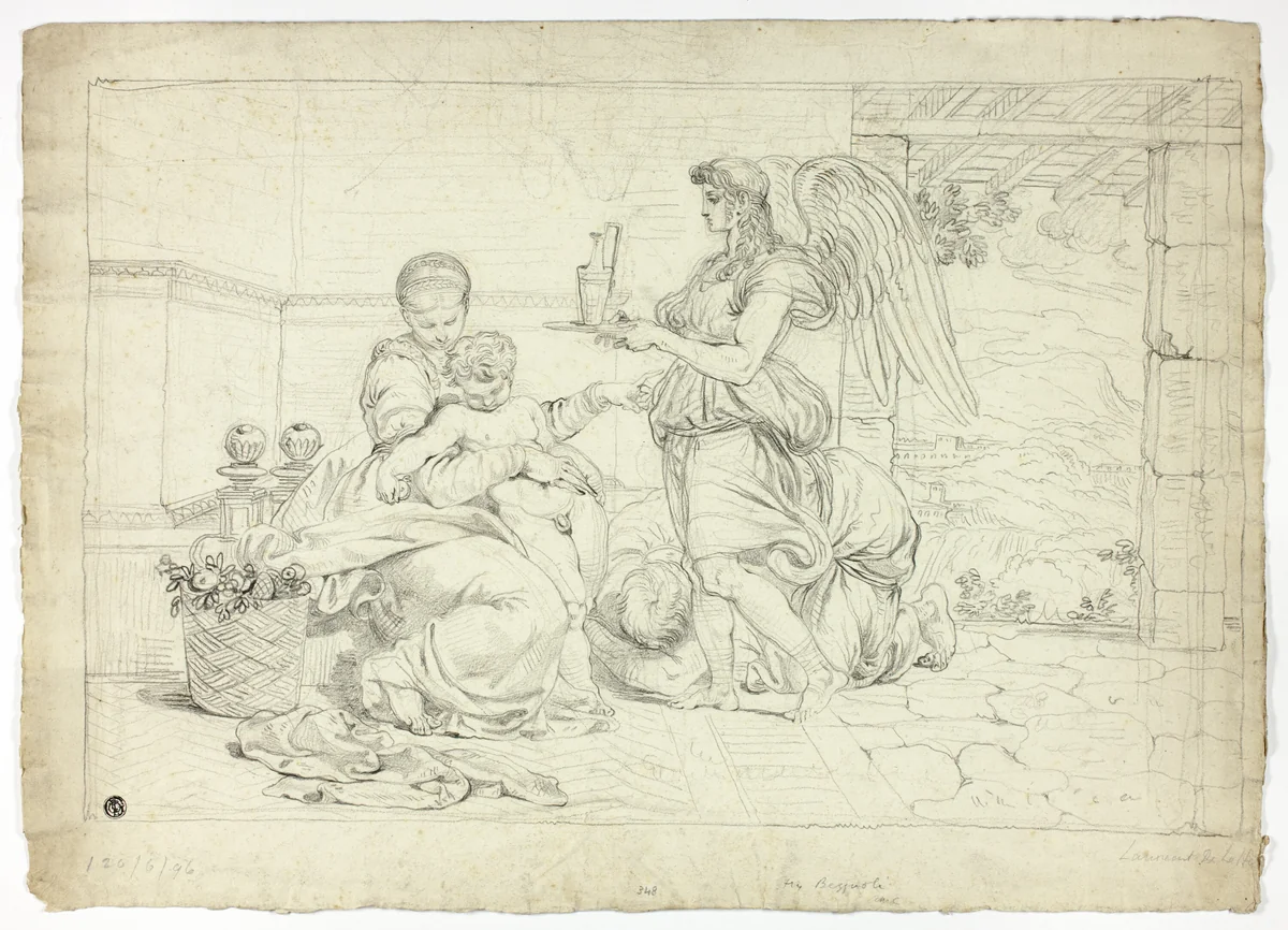 Holy Family with Angel Bearing Ewer (recto); Right Half of Sketch for Lunette (verso) by Louis Gauffier, drawing, 1781-1801