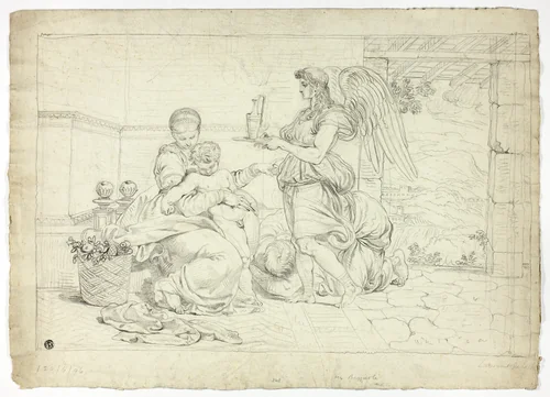 Holy Family with Angel Bearing Ewer (recto); Right Half of Sketch for Lunette (verso) by Louis Gauffier, drawing, 1781-1801