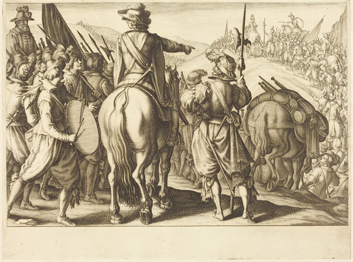 The Troops on the March by Jacques Callot, print, 1614