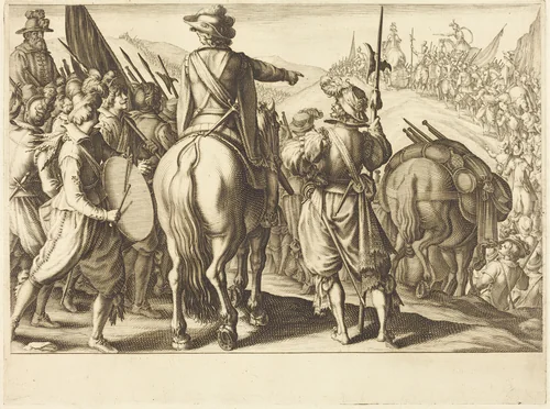 The Troops on the March by Jacques Callot, print, 1614