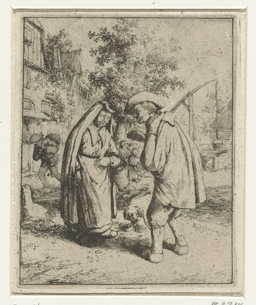 Man en vrouw in gesprek by Adriaen van Ostade, print, 1646-1650