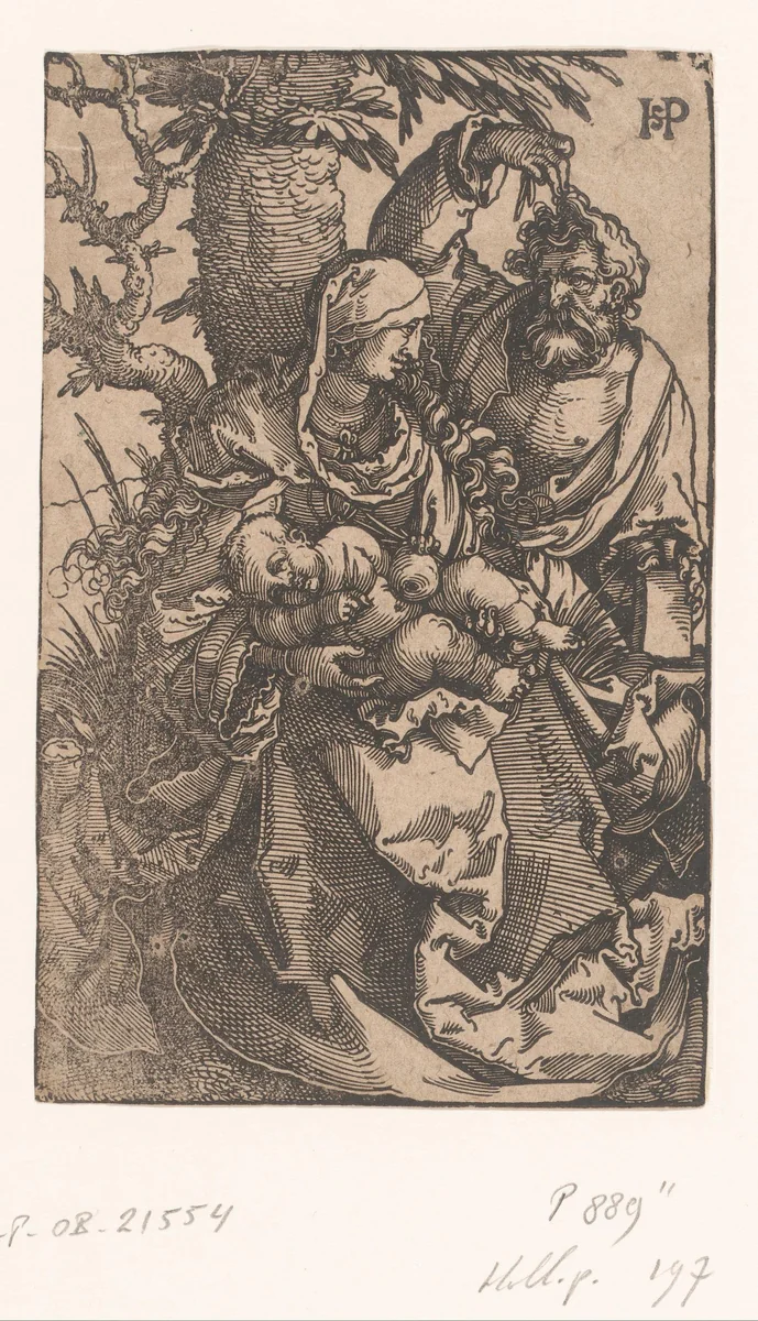 Heilige familie onder een boom by anonymous, print, 1521